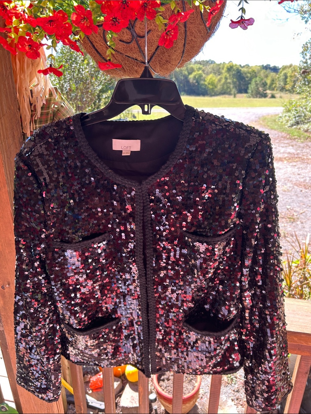 LOFT Black Sequin Cropped Jacket